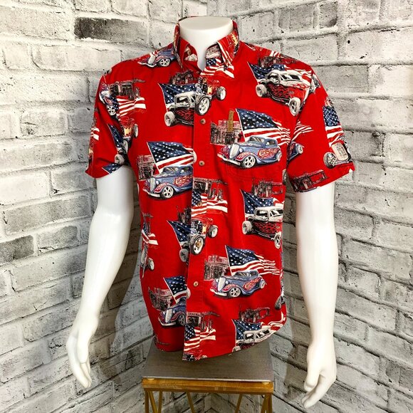 North River Hot Rod USA Stars & Stripes Short Sleeve Button Up Shirt - Picture 1 of 11